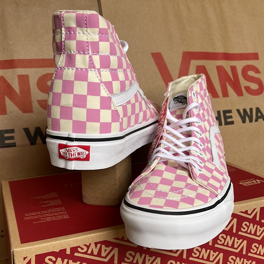 Vans Sk8-Hi Tapered Checkerboard Fchsapk/True White sneakers Men’s - Picture 10 of 16